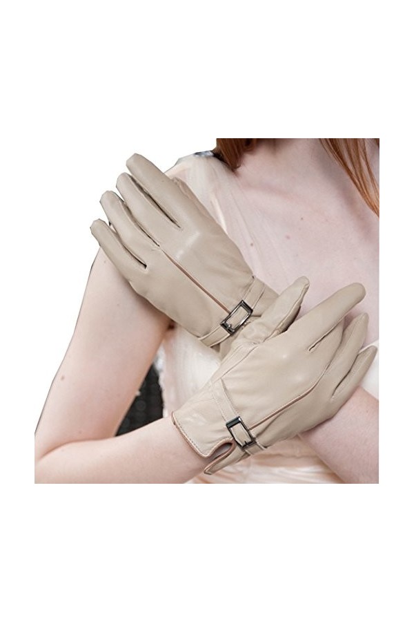 Dilize Gants dhiver doublés en cuir dagneau pour femme avec boucle, Noir , taille unique