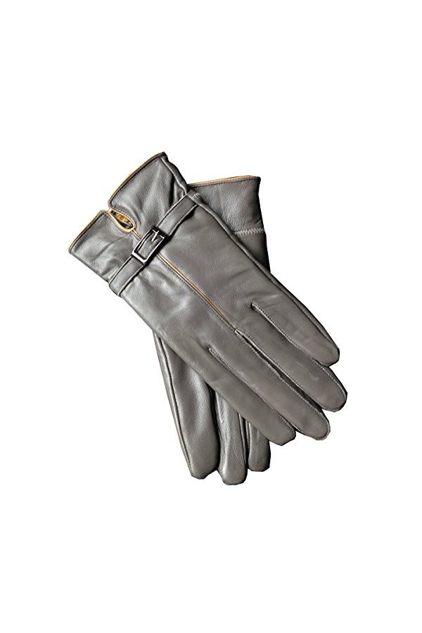 Dilize Gants dhiver doublés en cuir dagneau pour femme avec boucle, Noir , taille unique