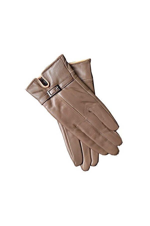 Dilize Gants dhiver doublés en cuir dagneau pour femme avec boucle, Noir , taille unique