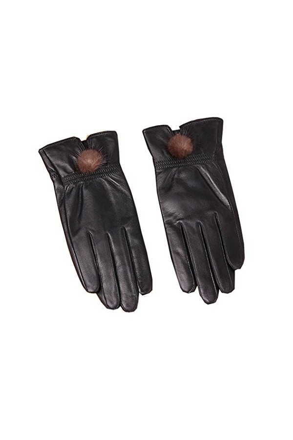 Dilize Gants dhiver chauds en fourrure dagneau doublés en peluche pour femme Noir, Noir , taille unique