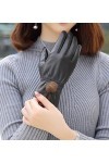 Dilize Gants dhiver chauds en fourrure dagneau doublés en peluche pour femme Noir, Noir , taille unique