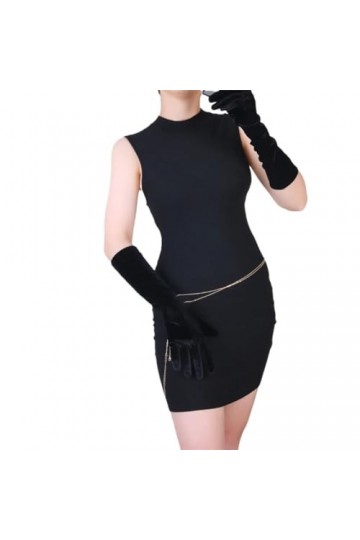 Pohullan Gants en velours pour femme - Longue section - Rouge foncé - Haute élasticité - Doré, Noir , taille unique