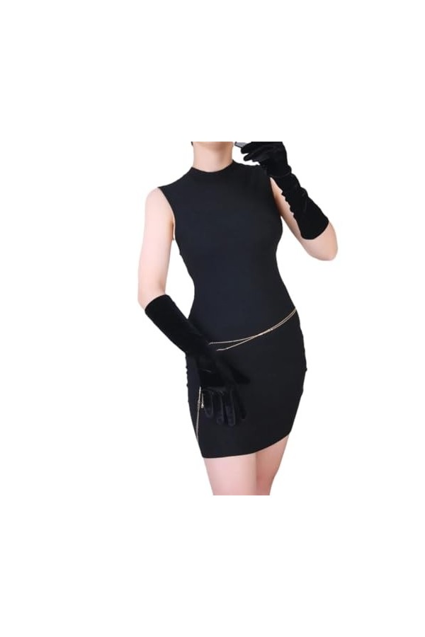 Pohullan Gants en velours pour femme - Longue section - Rouge foncé - Haute élasticité - Doré, Noir , taille unique