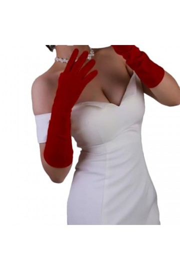 Pohullan Gants de soirée extra longs en velours doré pour femme, 40 cm Rouge, taille unique