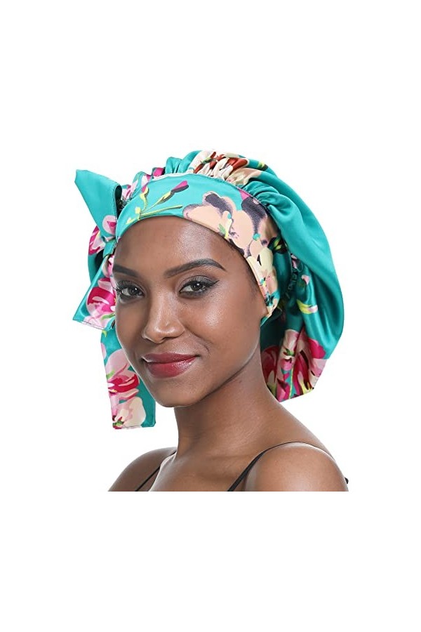 SENGTERM Bonnet de Nuit en Soie Femme aux Cheveux Bonnet en Satin Large Bande Soyeuse élastique à Double Couche pour Femmes N