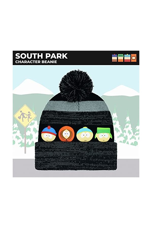 South Park Bonnet dhiver tricoté en acrylique avec manchette et pompon, multicolore, taille unique, multicolore, Multicolore