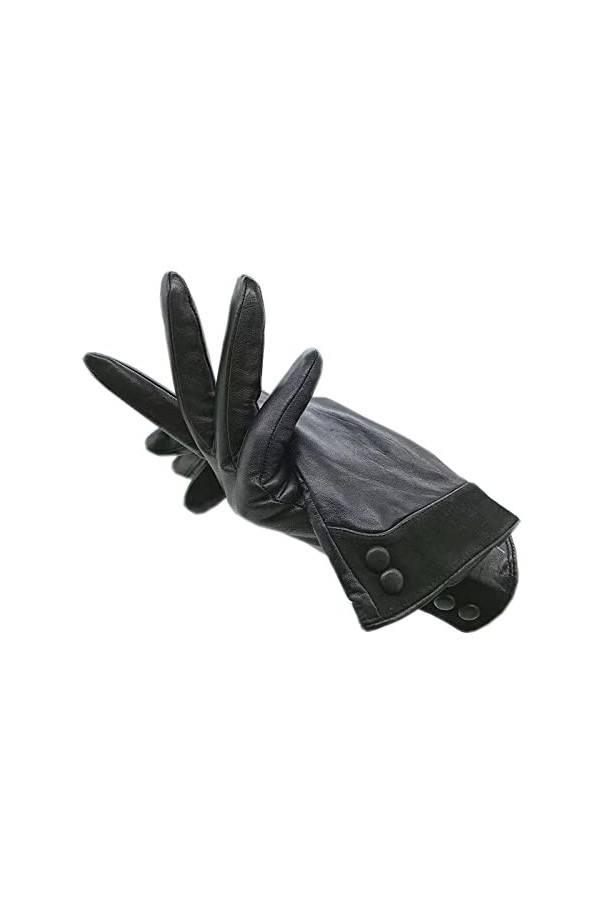 Gants DHiver Gants DHiver Pour Dames Poignet En Peau De Mouton Gants En Cuir Véritable Gants Noirs En Cuir Doublure En Pola
