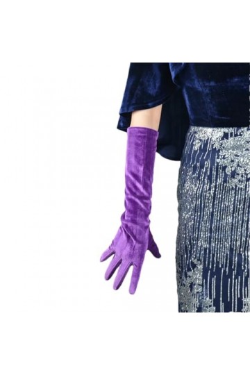 Pohullan Gants en velours pour femme - Longueur moyenne - Modèle - Cygne doré, 40 cm - Violet, M