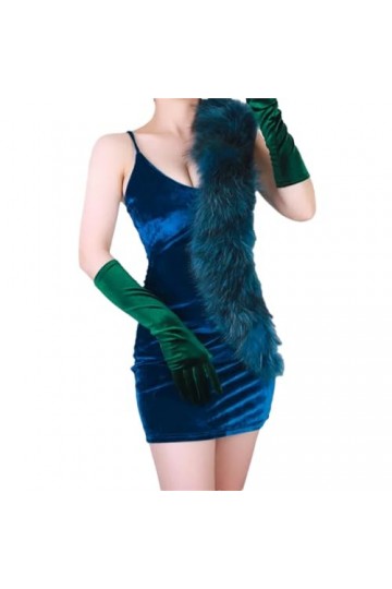 Pohullan Gants de soirée extra longs en velours pour femme Doré, 40 cm EN8, taille unique