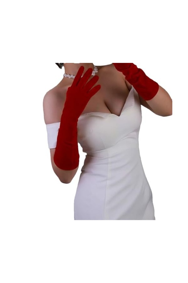 Pohullan Gants en velours extra longs extensibles et élastiques en flanelle rouge pour femme, 40 cm Rouge, taille unique