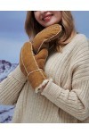 YISEVEN Femme Hiver Nouveau Gants en Moufles en Cuir Peau de Mouton Véritable Mérinos Chaud Épaisse Fourrure Doublée Thermiqu