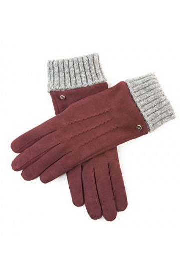 YISEVEN Femme Nouveau Hiver Gants en Cuir Peau de Mouton Suédé Cadeau Agneau Véritable Chaud Laine Doublée Elégante Rayures L