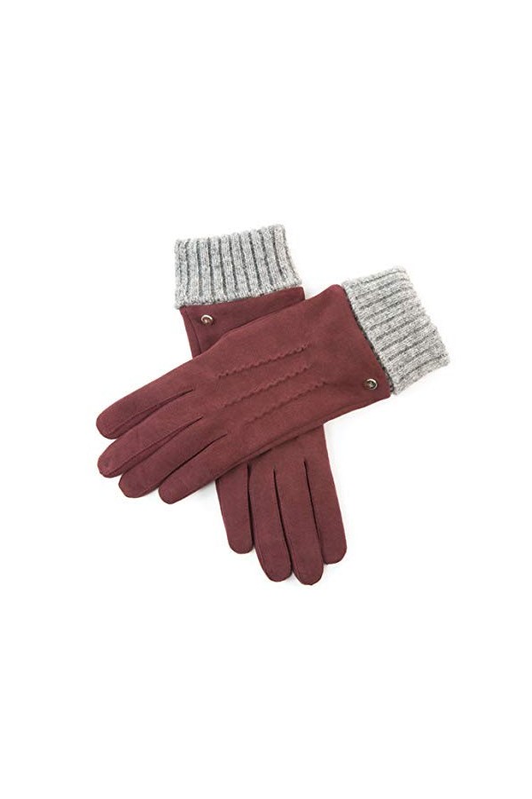 YISEVEN Femme Nouveau Hiver Gants en Cuir Peau de Mouton Suédé Cadeau Agneau Véritable Chaud Laine Doublée Elégante Rayures L