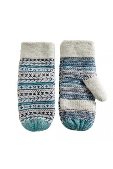 VIA BY SKL STYLE Moufles en tricot recyclé pour femme, Fair Isle Turquoise, taille unique