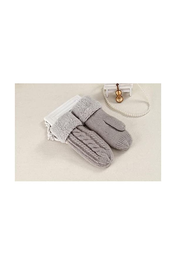 Gants Gloves Moufles Hiver Homme Femme Mitaines À Fleurs Torsadées Tricotées À La Mode pour Femmes Onesize Lightgray