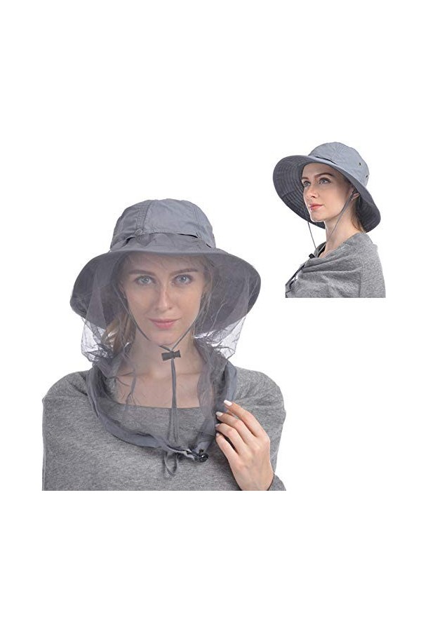 USHAKE Chapeau de safari avec moustiquaire dissimulée - - taille unique