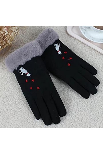 Gants Gloves Moufles Hiver Homme Femme Poignet en Peluche Double Épaisseur pour Femmes, Gants De Cyclisme Mignons Et Chauds, 