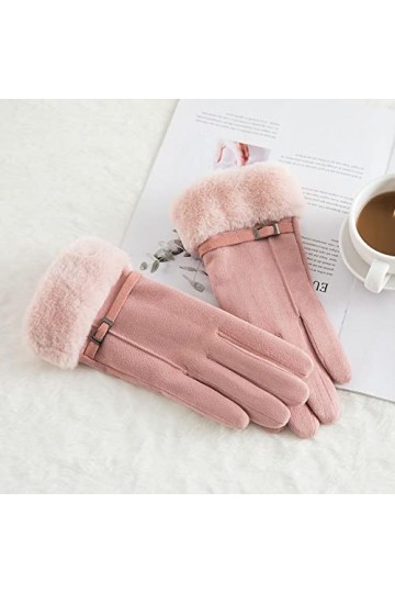 Gants Gloves Moufles Hiver Homme Femme Poignet en Peluche Double Épaisseur pour Femmes, Gants De Cyclisme Mignons Et Chauds, 