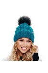 ELIMELI® Bonnet dhiver chaud en tricot avec pompon - Pour femme - Fabriqué dans lUE - 15568, pétrole, Taille unique