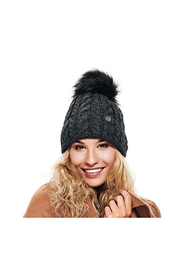 ELIMELI® Bonnet dhiver chaud en tricot avec pompon - Pour femme - Fabriqué dans lUE - 15568, pétrole, Taille unique