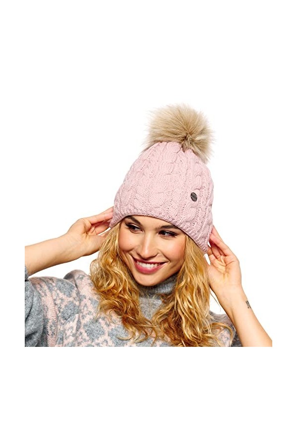 ELIMELI® Bonnet dhiver chaud en tricot avec pompon - Pour femme - Fabriqué dans lUE - 15568, pétrole, Taille unique