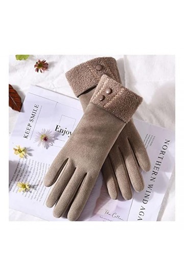 Femme Gants Chauds Automne Hiver Velours Épaissir Doigt Complet Gant De Cyclisme Bouton Sport Broderie Écran Tactile Conduite