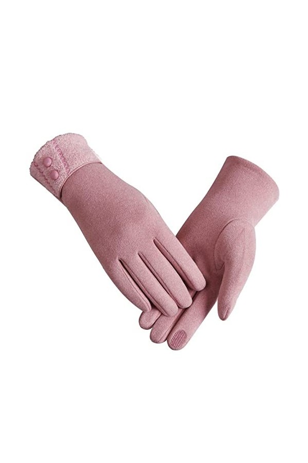 Femme Gants Chauds Automne Hiver Velours Épaissir Doigt Complet Gant De Cyclisme Bouton Sport Broderie Écran Tactile Conduite