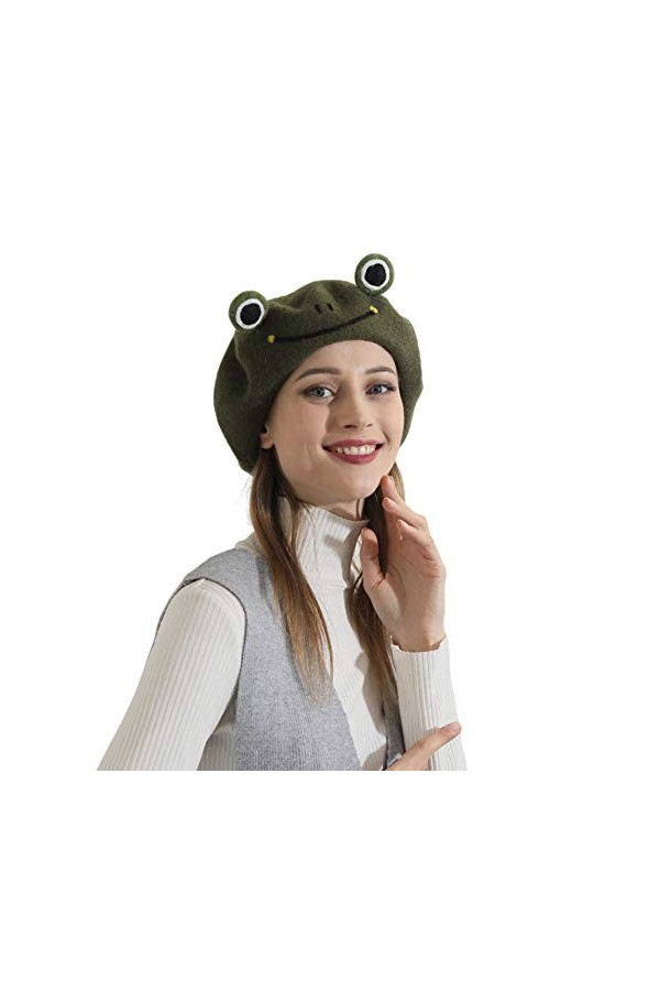 Zasy Femmes Chapeau dhiver Classique Béret en Laine Bonnet Français Casquette en Feutre À La Main Poisson Rouge 