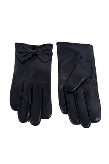 Lady Warm Fashion Bottom Gants Plain Young Styles Bow Uni Couleur Unie Extérieure Coupe-Vent Cosy Gants En Cuir Moufles Colo