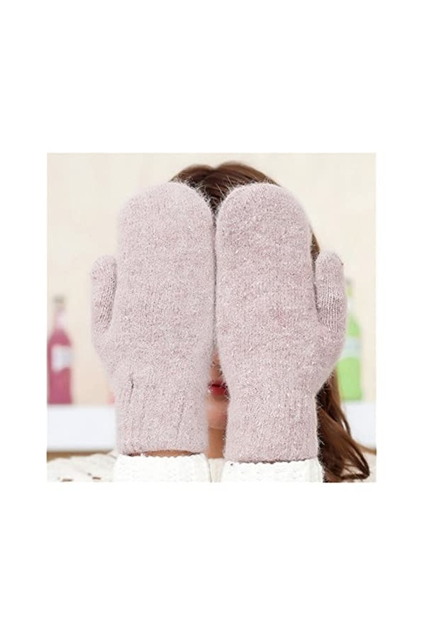 JSJJEDC Mitaines de Fourrure de Lapin dautomne et dhiver for Hommes, Double Couche de Femme et Gants Chauds en Molleton Co