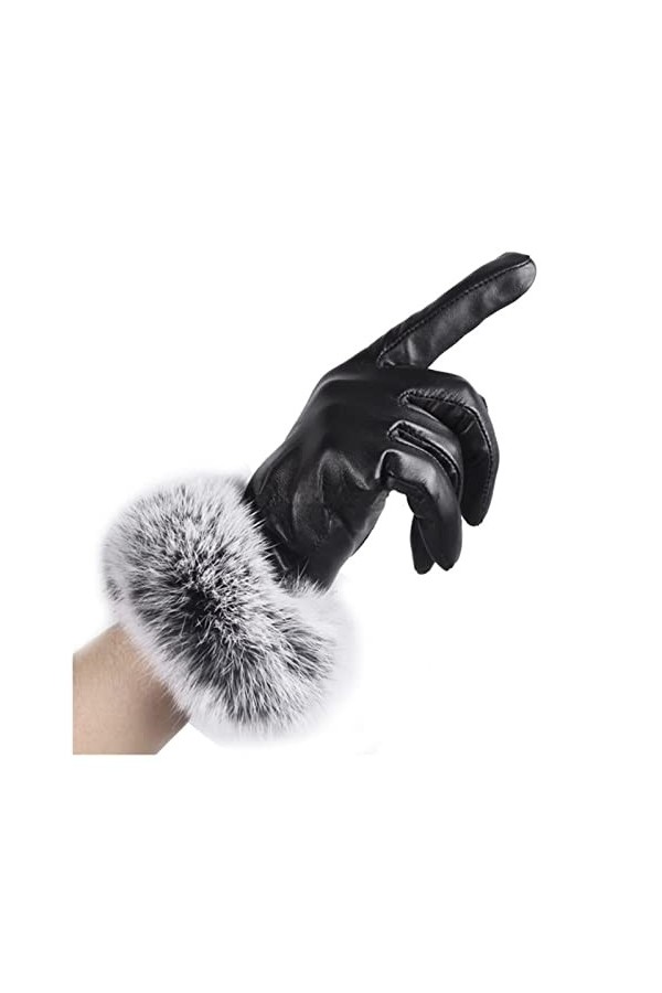 Gants dhiver 1 Paire de Gants pour Femmes en Cuir PU/Velours en Daim Gants de Conduite dhiver en Fourrure de Lapin Chauds e