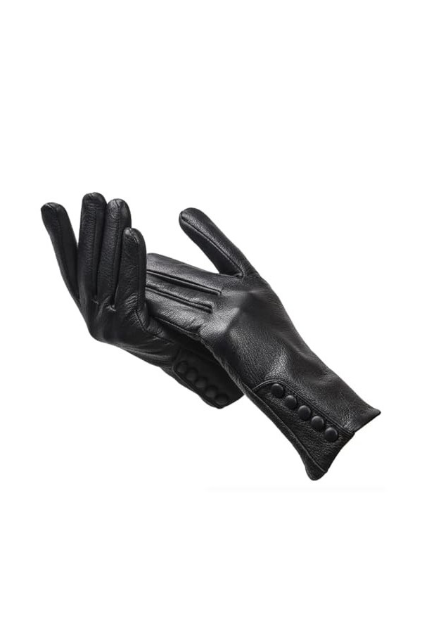 Dninmim Gants dhiver chauds en cuir avec boucle latérale pour femme, Gants pour écran tactile., ^