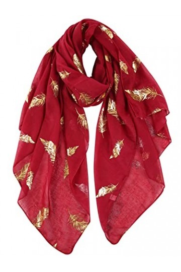 DAMILY Femmes Argent Plume Paillette Imprimé Écharpe Foil Print Foulard Wraps Daily Châle Rose Gris Rouge 