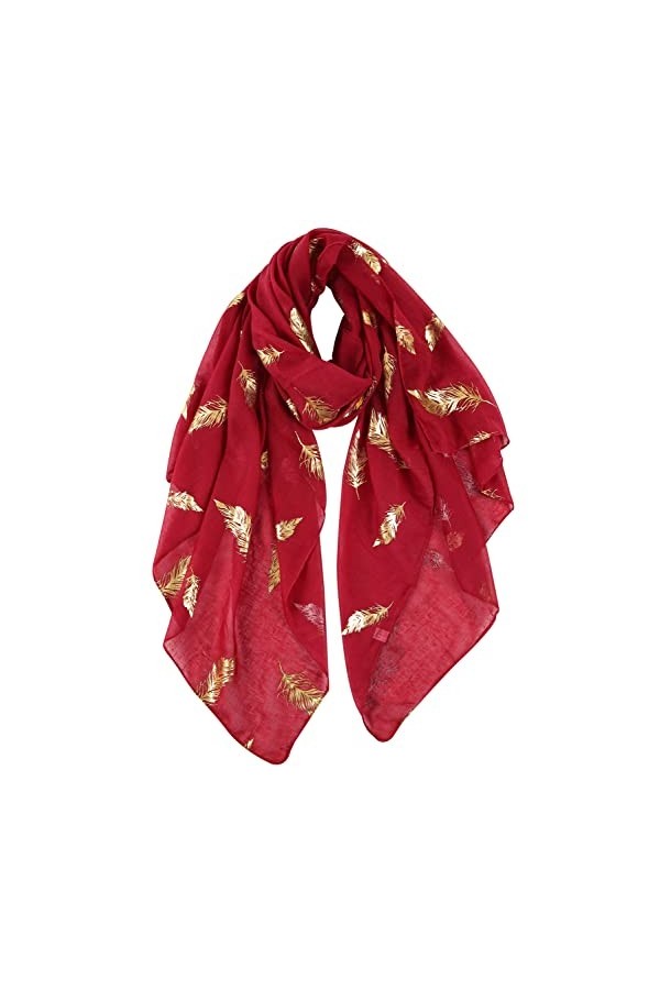 DAMILY Femmes Argent Plume Paillette Imprimé Écharpe Foil Print Foulard Wraps Daily Châle Rose Gris Rouge 