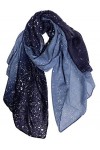 DAMILY Femmes Argent Plume Paillette Imprimé Écharpe Foil Print Foulard Wraps Daily Châle Rose Gris Rouge 