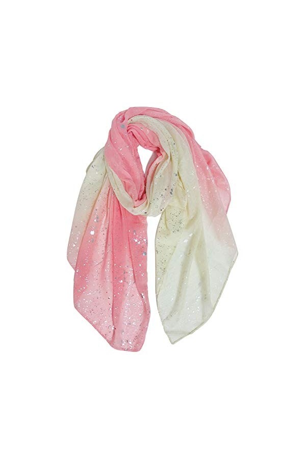 DAMILY Femmes Argent Plume Paillette Imprimé Écharpe Foil Print Foulard Wraps Daily Châle Rose Gris Rouge 