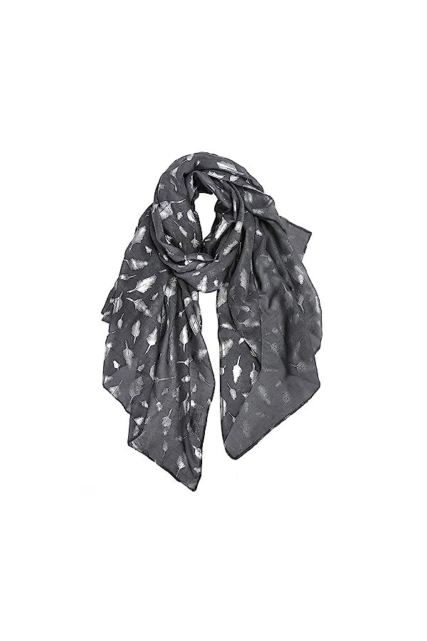 DAMILY Femmes Argent Plume Paillette Imprimé Écharpe Foil Print Foulard Wraps Daily Châle Rose Gris Rouge 