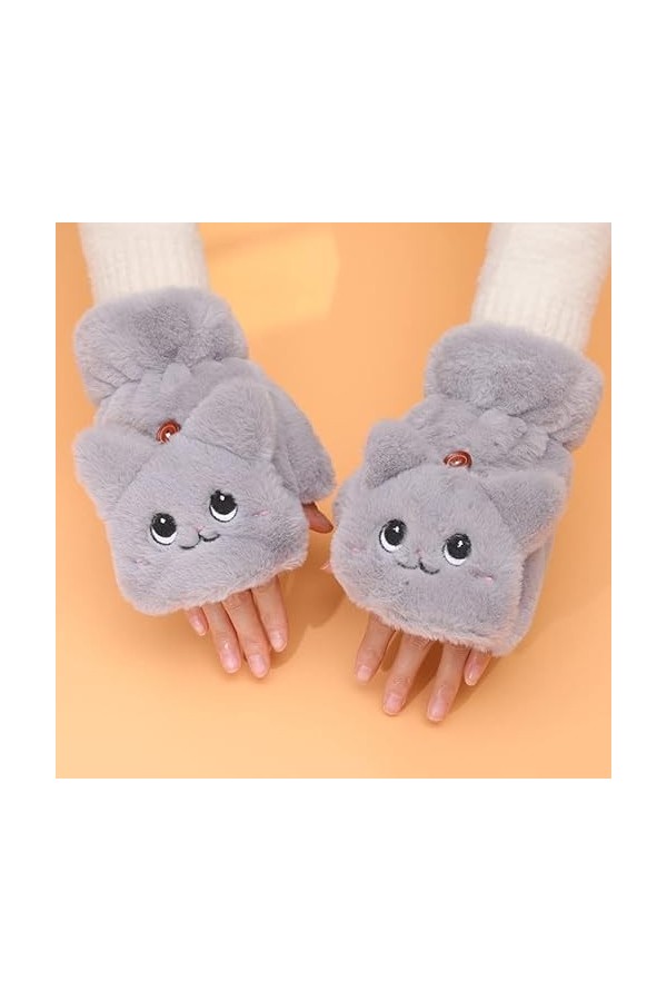 EdirFtra Hiver Mignon Mesdames Stretch Oreilles De Chat Flip Mitaines Demi Doigt Gants Mitaines De Laine Gants pour Dames Ta