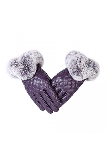 Gants dhiver Gants dhiver for femmes Puce Gants en cuir avec fourrure de lapin automne chaleureux écran tactile extérieure 