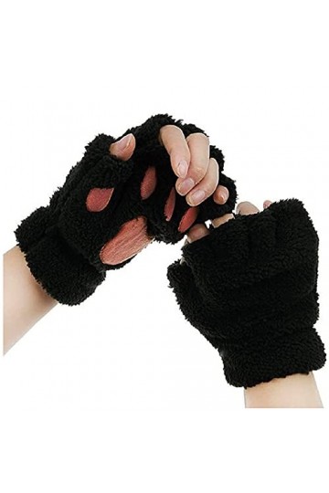 wrtgerht Gants de Griffe de Chat en Peluche Demi-Doigt Patte dours Gants sans Doigts Mignon épais Polaire Dessin animé Gants