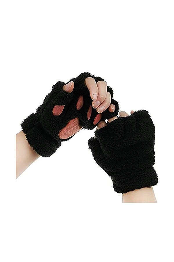 wrtgerht Gants Chauds dhiver for Femmes Mitaines sans Doigts Patte de Chat Cosplay for Filles Gants Color : Nero, Size : M 