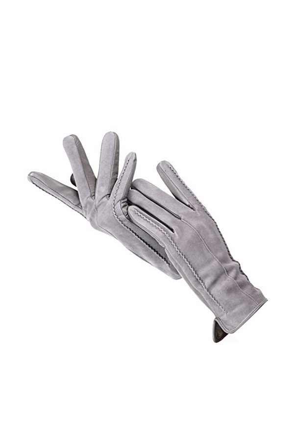 Touch Gloves Color Gants dhiver en cuir véritable pour femme 50 % cuir véritable 50 % gants pour femme Gris clair 9 7