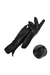 Gants pour femme en cuir épais et doux - Hiver - Automne - Mode - Noir - Boutons chauds - 7