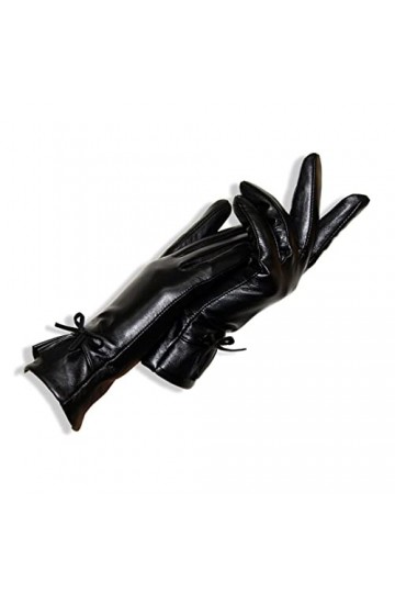 Gants dhiver tendance pour femme - Noir uni - Avec nœud en polaire - 7 1/2