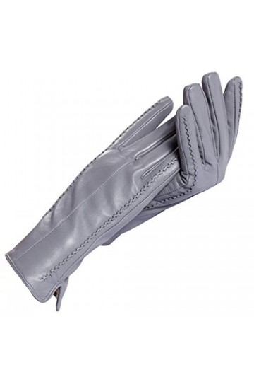 Gants en cuir blanc pour femmes, doublure en coton, gants chauds dhiver en cuir, gris, 6.5