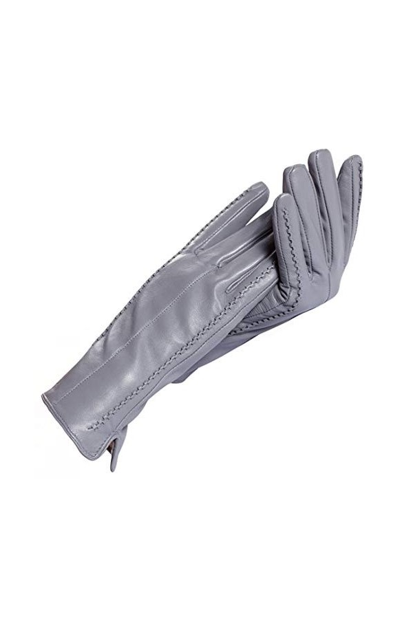 Gants en cuir blanc pour femmes, doublure en coton, gants chauds dhiver en cuir, gris, 6.5