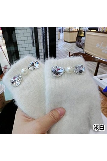 Gants Gloves Moufles Hiver Homme Femme Gants pour Dames Gants en Cristal De Perle De Mode Gants DExtérieur pour Filles Blanc