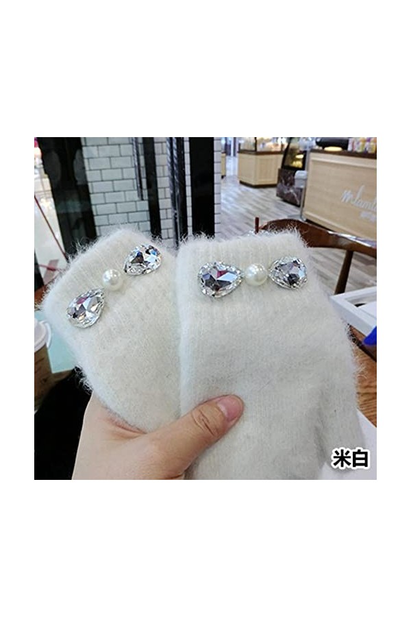 Gants Gloves Moufles Hiver Homme Femme Gants pour Dames Gants en Cristal De Perle De Mode Gants DExtérieur pour Filles Blanc