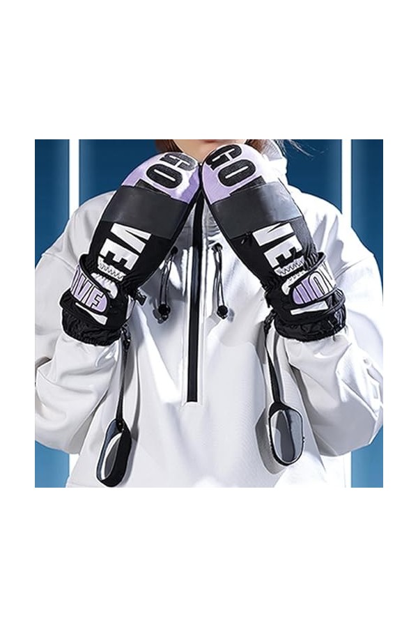 MuE102 Gants dhiver pour femme – Coupe-vent isolés – Chauds et antidérapants pour écran tactile – Violet – Taille XL