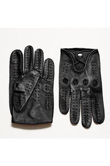 Modis Gants de conduite en cuir de mouton pour homme - Tendance - Noir - Respirants - Pour homme